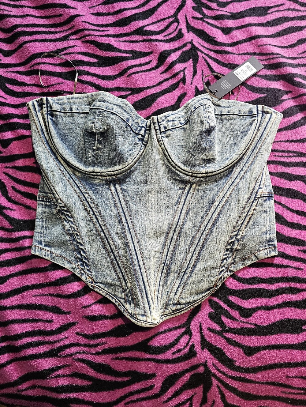 Fashion Nova Light Wash Denim Corset Crop Top